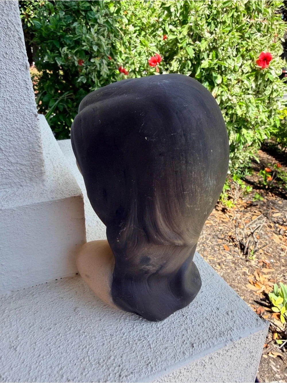 Vintage Ceramic Lady Head Bust Figurine Blue Flower Mid Century Retro Decor